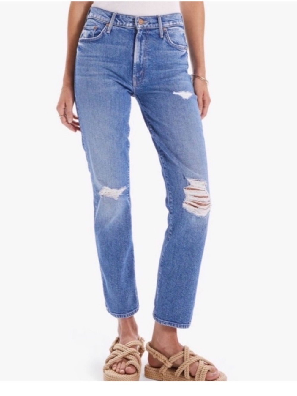 Mother Classic High-Rise Distressed Women’s Jeans - Light Blue